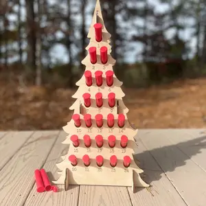 Adult Advent Calendar Christmas Tree Countdown with 25 Tubes for Ornaments and Led Flower Lights Laser Engraved Birch Ply Decoration