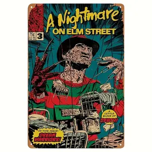 Iron Metal Wall Hanging Sign - A Nightmare on Elm Street Dream Warriors Decorative Plaque, Multipurpose Weather-Resistant Indoor/Outdoor Decor, Pre-Drilled for Easy Mounting, English Script, Horror Themed Decoration