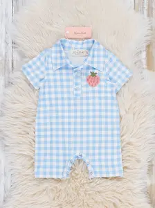 Strawberry Checkmate Embroidered Romper