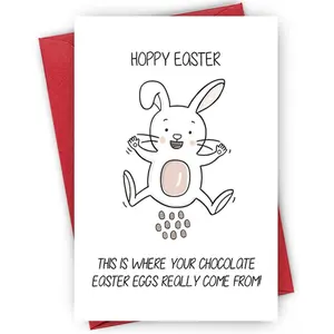 Happy Easter Greeting Card, Cute Cartoon Bunny Design Greeting Card, Easter Gift for Family & Kids, Party Supplies