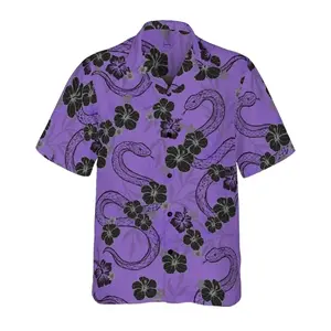 Snake Hawaiian Shirt, Purple Snake and Hibiscus Flowers Button Down #Hawaiianshirt
