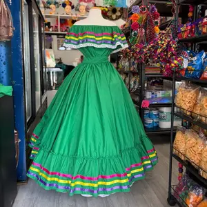 2 piece set Folklore Mexican Solid  skirt and blouse Womenswear