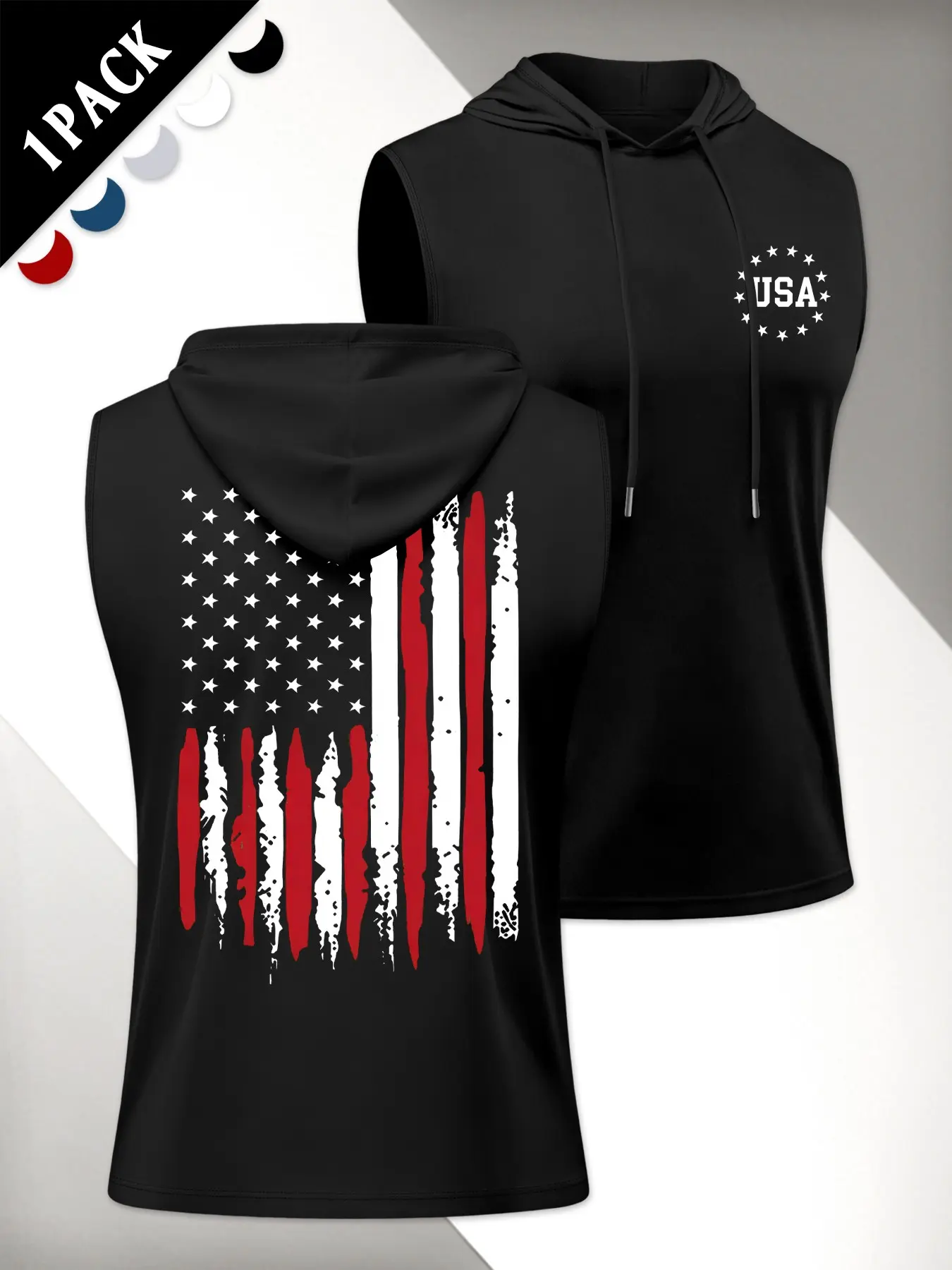 Men's Sleeveless Hooded T-Shirt, Comfortable Fit, Casual Wear, Casual Sportswear, Casual Sports Tops, Daily Essential, Usa Flag Print, Ideal for Daily Sports Use