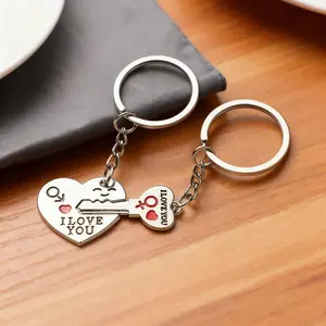 2PC Set Men Women Cute Heart Key Keychain Couple Key Ring Lovers Key Chain Jewelry Accessory Gift