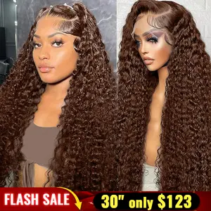 Chocolate Brown Deep Wave Lace Front Wigs Human Hair 180 Density 4# 13x4 13x6 HD Lace Frontal Wigs Curly Human Hair Brown Glueless Wig For Women Pre Plucked with Natural Hairline #TikTokShopHolidayHaul