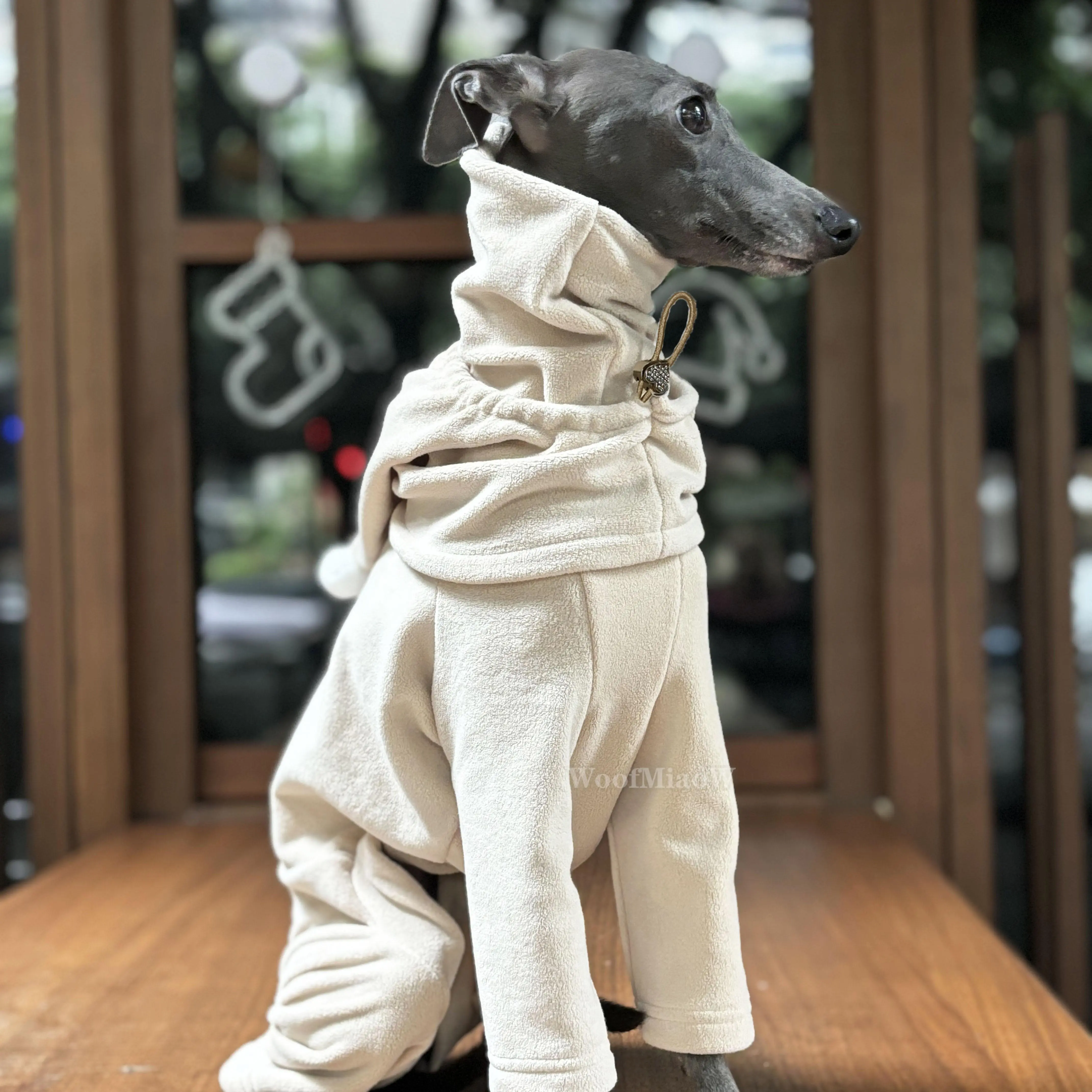 Pet Dog Four-Legged Suit with Hat Two-Piece Set, Soft and Comfortable Double-Sided Fleece Suit for Italian Greyhound and Whippet Autumn Winter Warmth Pet Outfit, Dog Clothes