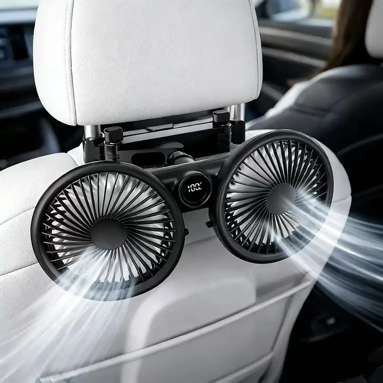 Adjustable Car Fan with 3000mah/3600mah Battery, Cooling for Front and Back Seats, 360° Rotation, Three Speed Settings, Foldable, Suv, RV, Boat, USB Car Fan