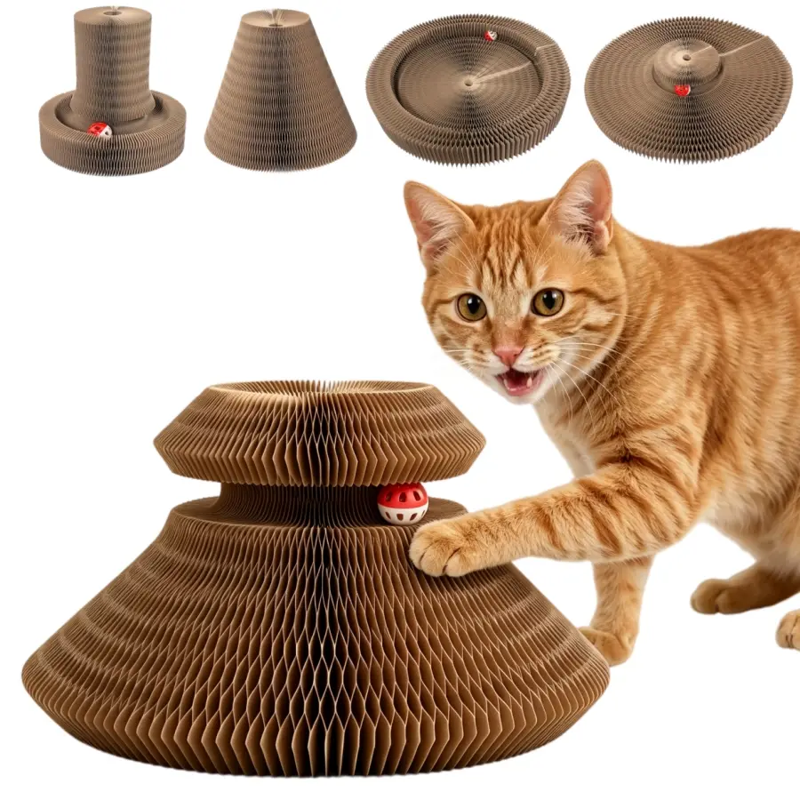 2 in 1 Magic Cat Scratching Board, Foldable & Reversible Interactive Cat Toy with Rolling Ball Shape, Shifting Cardboard Cat Scratcher Toys, Kitten Cats Accordion Toy, Cat Scratcher,  Magic Organ Cat Toy for Kitten Play&Exercise for indoor&outdoor