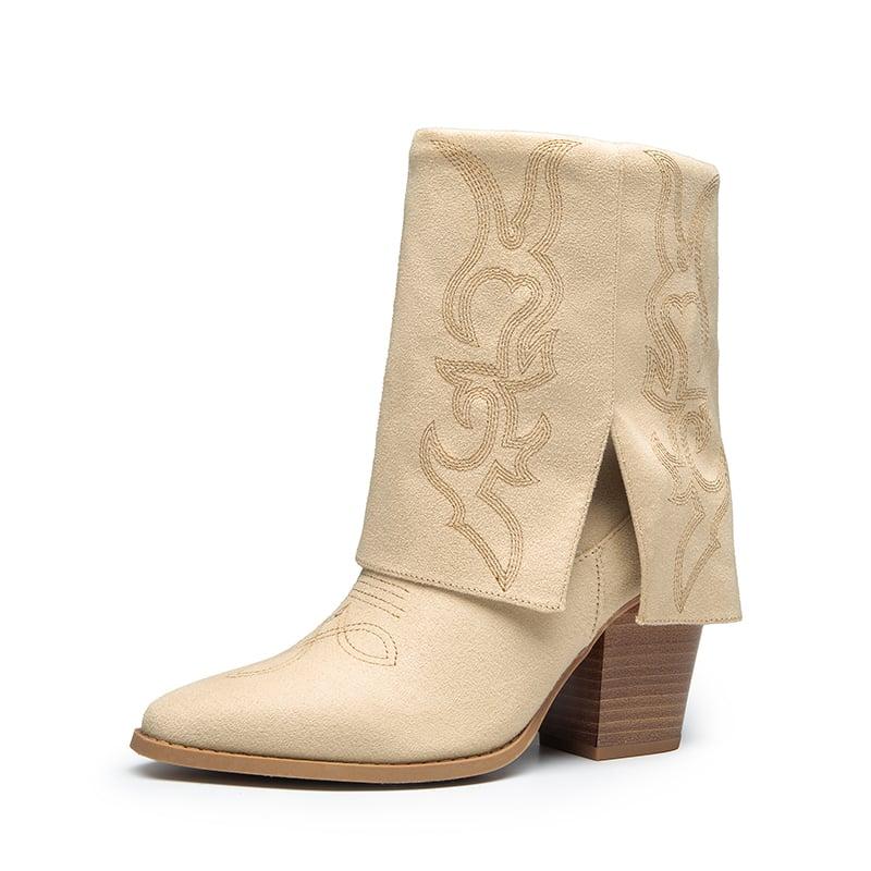 Dream Pairs Women's Fold Over Embroidered Cowgirl Boots