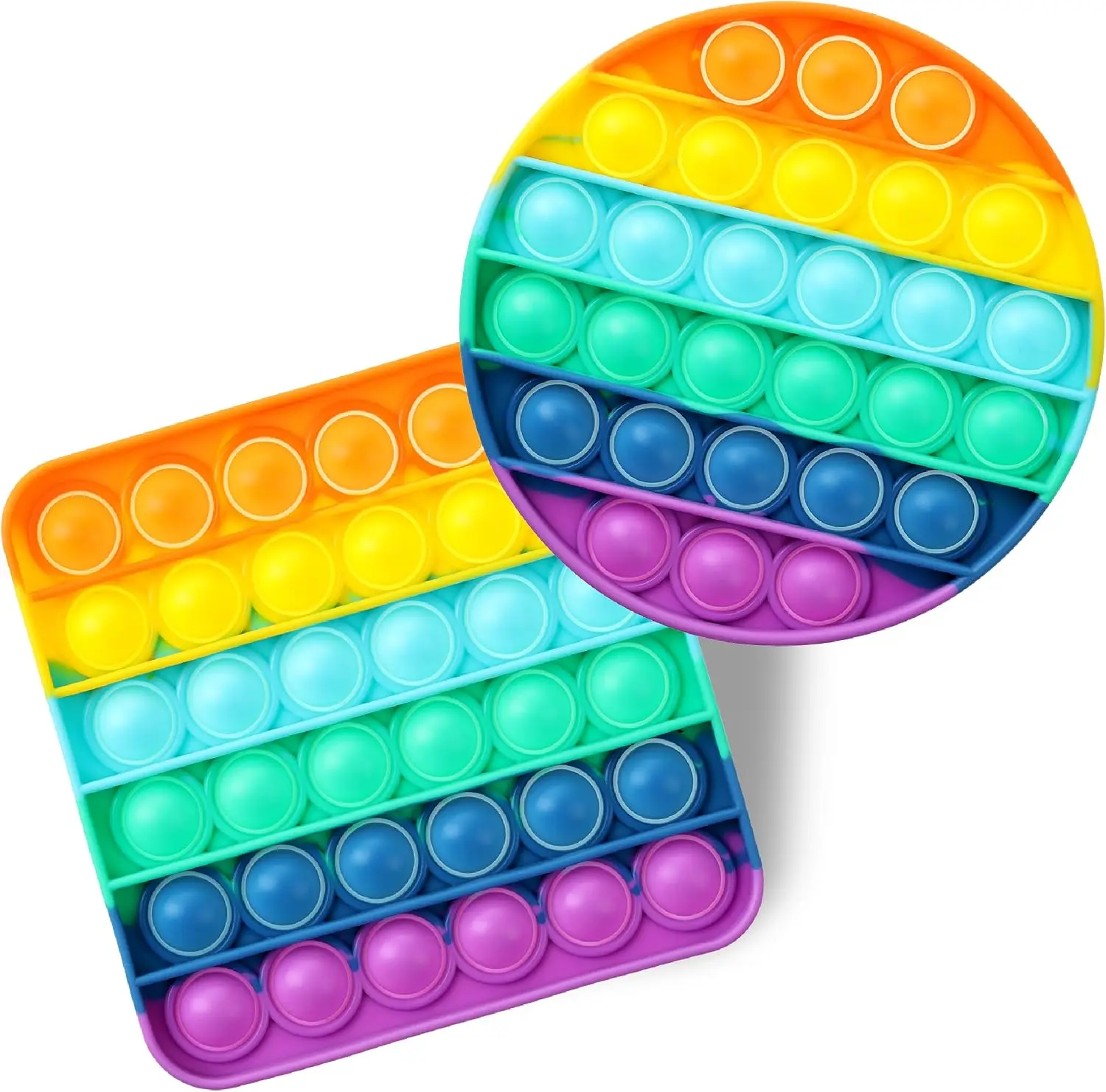 Pop Fidget Sensory Toys, 2 Pack, Circle & Square Shapes | Sensory Stress Relief Squeeze Toys for Kids & Adults, Silicone Bubble Popping Game for Anxiety, Fun