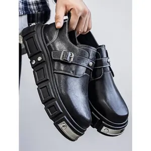 Trendy Men's Thick Sole British Style Rivet Derby Shoes, Unique Treasure, High-Quality Luxury Feel, Must-Have Fashion Footwear, Pu Leather Shoes