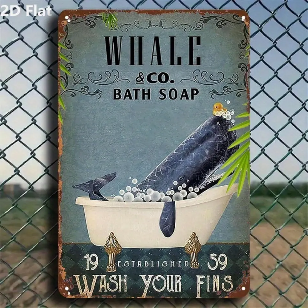 Aluminum Retro Whale & Bath Soap Advertisement Poster 8x12 Inch Vintage Wall Decor for Bathroom Bar Man Cave or Laundry Room