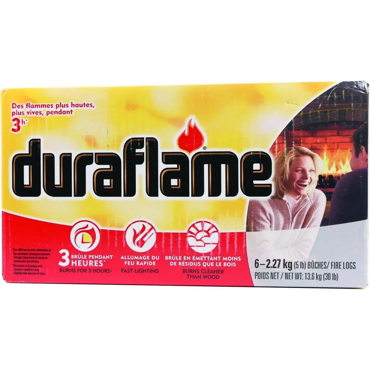 Duraflame Cowboy 252804 Wood Substitute Fire Logs - Log Form, Solid Shape, 4.5 lbs Each, Pack of 6, Cleaner Burn Home Supply, Festive Decor Party Supply