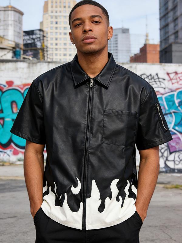 Men's Short Sleeve T-Shirt Jacket Summer Essential Turn-Down Collar Black White Color Block Fashion Trendy Shirt for Casual Outings Casual Menswear Top Tshirt Streetwear Tropical Wetsuit Round Neck Streetwear Tropical Crewneck