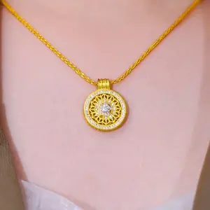 Sunflower Medallion Pendant Necklace for Women, Zircon-Inlaid Design, Chic Refined Fashion Jewelry DZXL3833