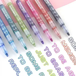 8 Color Dual Tip Outline Pens Set, Dreamy Shiny Metal Markers, Fluorescent Highlighters, DIY Albums, Cardstock, Collages, Crafts