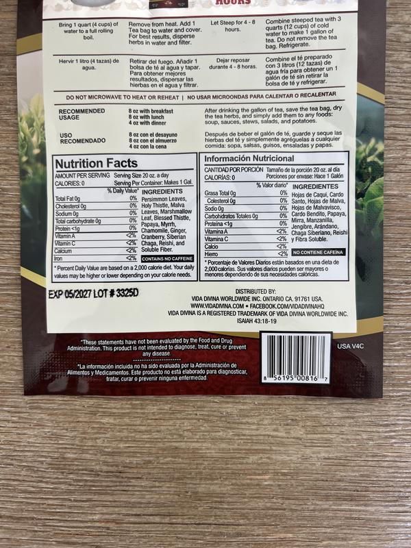 Tea Divina Original Detox Tea Natural Herbal Tea - 12 Natural Ingredients for 1 Week Herbal Drink Beverage Premium - No Caffeine - 3 Oz Bag