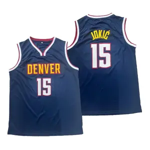 Men's retro basketball jersey #15 dark blue Jokic Denver basketball jersey, sports breathable round neck polyester shirt, suitable for casual outing
