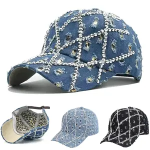 Rhinestone Denim Premium Snapback Hat Baseball Cap Washer cotton - Stylish Design for Mens Womens Everyday Wear