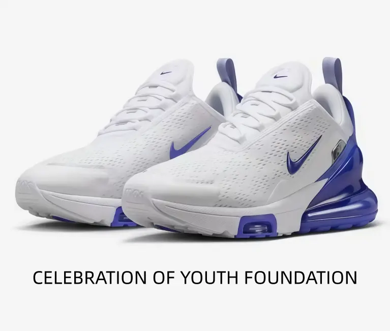 Clean White Athletic Sneakers with Bold Royal Blue Heel Air Unit – Breathable Mesh Upper for All-Day Comfort & Urban Street Style