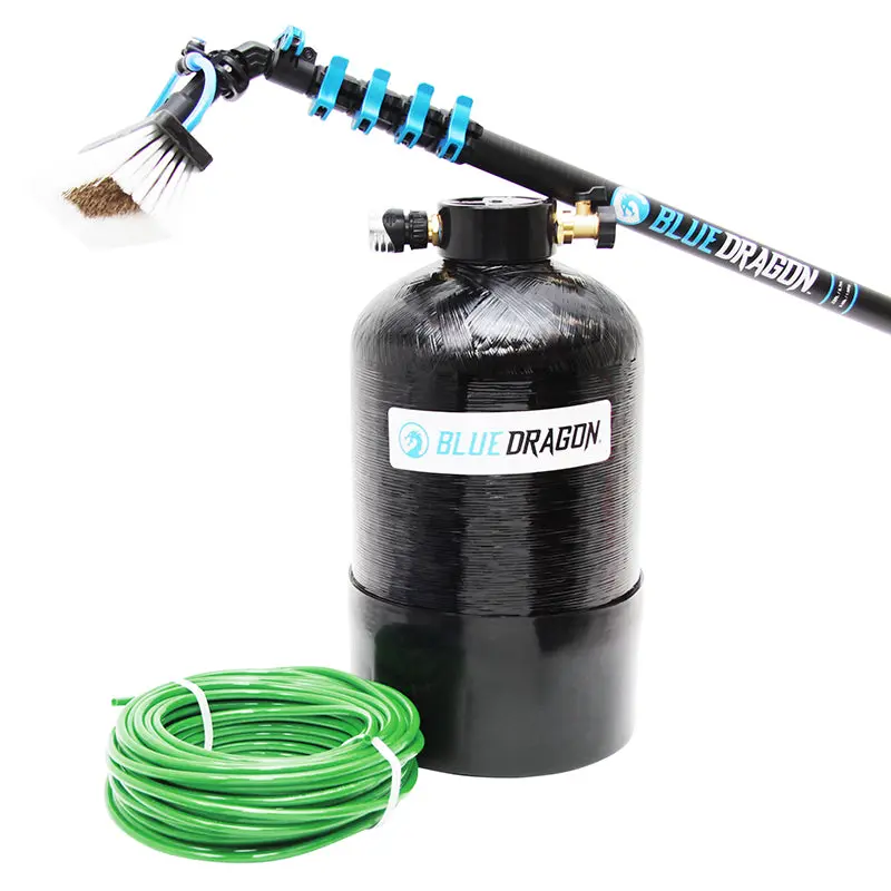 Blue Dragon Water-Fed and DI Tank Starter Kit - Black, 22ft, 35ft, 47ft, 30ft Mini HK, 14-inch Hybrid 4 Jets Brush, 100ft Flex Tubing, Pre-Filled DI Tank
