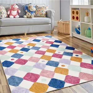 jinchan Macy 3x5 Area Rug for Kids Room Modern Colorful Checkered Diamond Nursery Rug Indoor Washable Soft Non Slip Carpet for Playroom Classroom Bedroom Dorm Daycare Living Room Berries on Cream