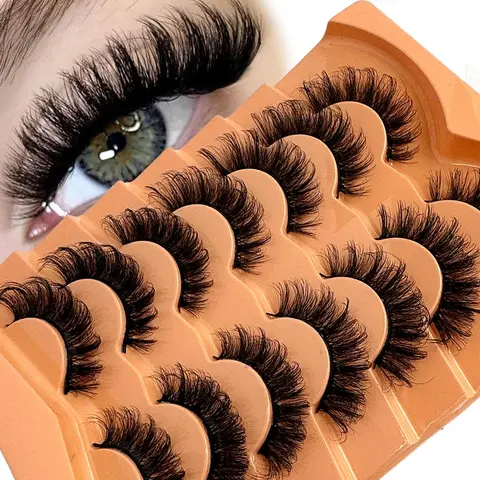 Natural Fluffy False Eyelashes, High Quality Volume Eyelashes, 7 Pairs 8D Curling Wispy Faux Cluster Lashes, Volumized False Eyelash for Women and Girls Eye Makeup Enhancement, Cosmetic