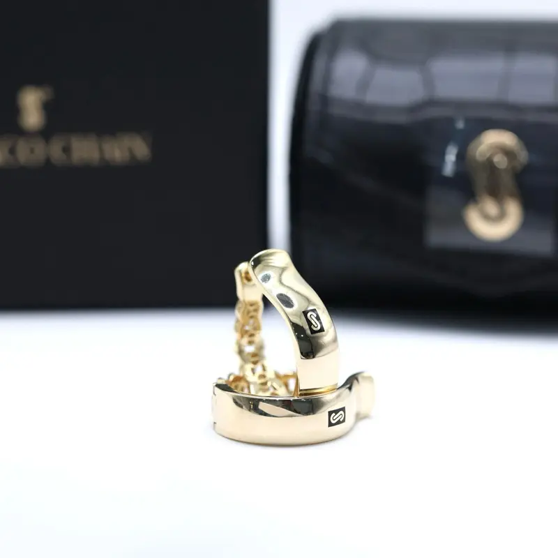 14KT Gold Monaco Chain Plain Hoop Earrings - 6.5MM Width Certified Women’s Fine Jewelry