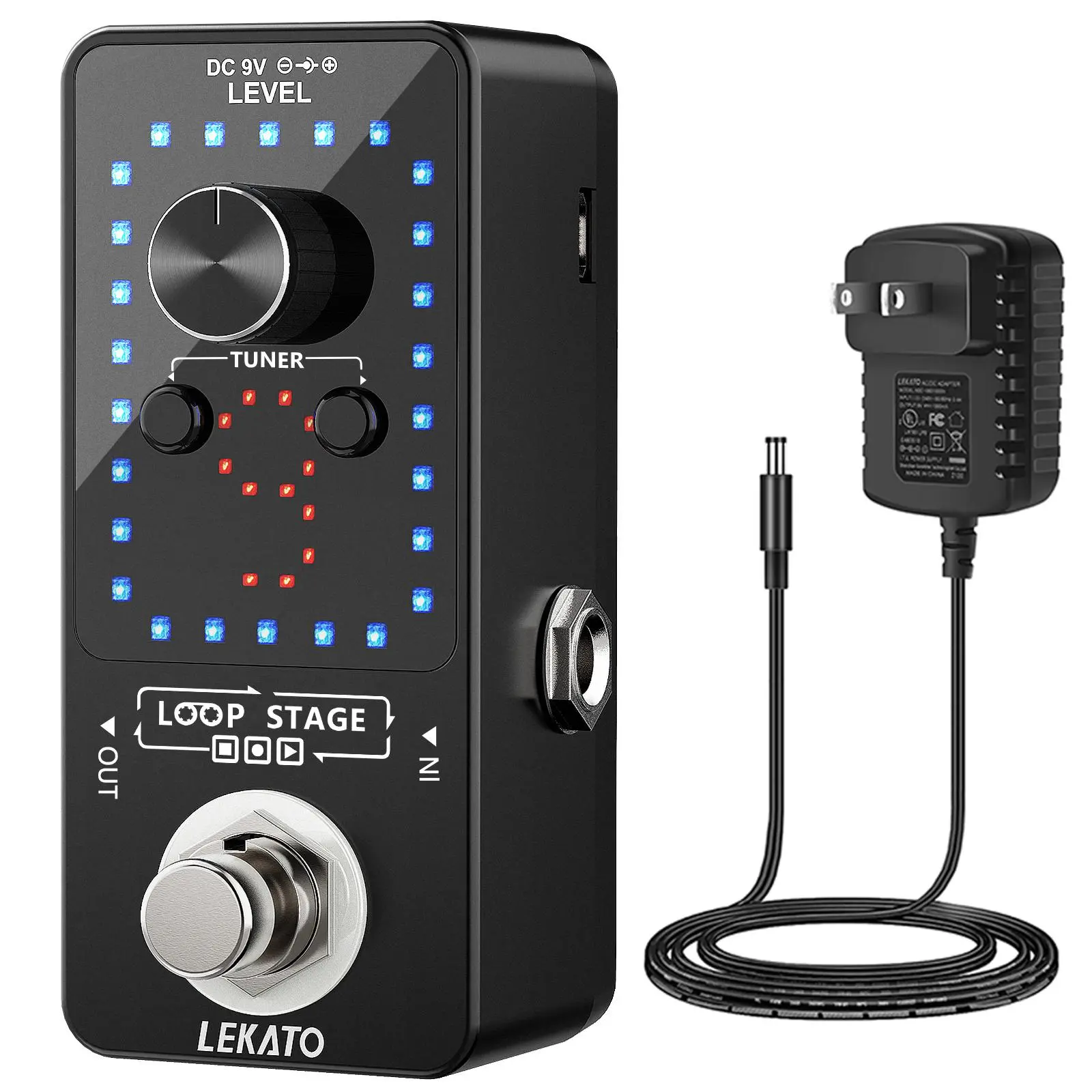 LEKATO Looper Guitar Effect Pedal, 9 Loops 40 Minutes Record Time, W/ USB Cable, Unlimited Overdubs, Electric Guitar Bass Guitar Loop Pedal Loop Station Tuner Pedal, Music Lover Music Playing Beginner Boy Girl Friend Gift