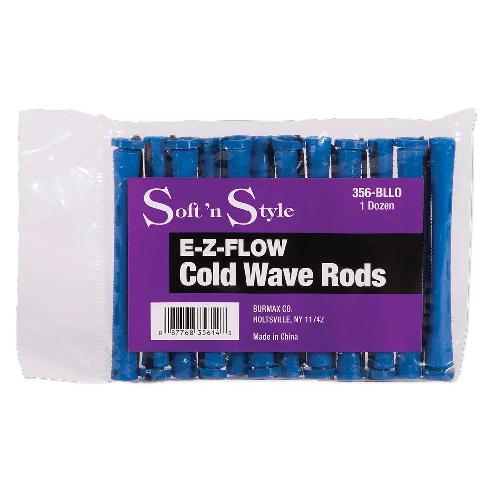 Soft 'N Style Long Blue Elastic Textured Heatless Haircare Perm Rods - Hair Styling Tool for Beauty & Personal Care, Curly Hair, Tools And Gadgets, Thin, Long Shape, Unscented, 12 Rods, Textured Grip, Pronounced Waves, Pack, Salon, All Hair Types, Curl En