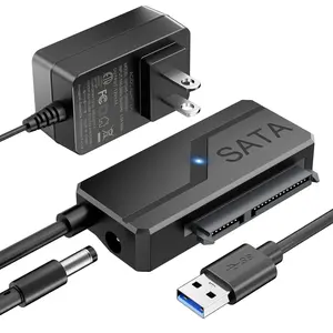 SATA to USB Adapter with Power, USB 3.0 to SATA External Hard Drive Cable for 2.5" 3.5 inch SSD/HDD Up to 20TB Converter with 12V 24W DC Adapter Supply Support UASP Seagate WD Hitachi Toshiba