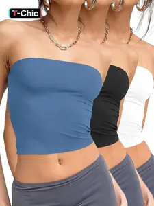 Women's Solid Color Knitting Fabric Crop Tube Top, Fashion Strapless Cropped Top for Summer, Casual Minimalist Medium Womenswear, Lady's Clothes for Daily Wear, Cute Short Tops, Basic Fit
