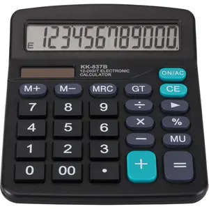 Desk Calculator 12 Digit Office Calculators with Large Screen Display, Dual Solar Power and , Recessed Big Button Calculator for Office  School (Black)