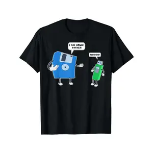 Father & Son Floppy Disk Engineer Graphic Tee - Casual Polyester Crew Neck T-Shirt for Men, Machine Washable