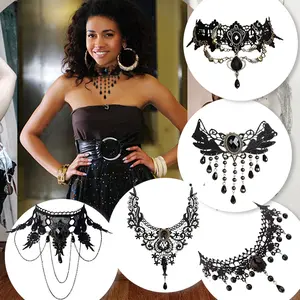 5 Pcs Lace Choker Necklace Non Elastic Lace Charm Clavicle Chain with Pendant Fashion Accessories
