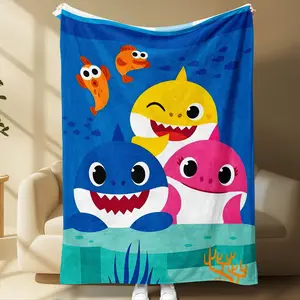 1pc Baby Shark Blanket, Soft Comfortable All-Season Throw, Perfect for Sofa Naps Travel Camping Bed Cover, Ideal Christmas Halloween Gift