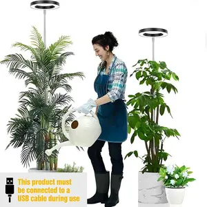 LED Full-Spectrum Halo Plant Grow Light, suitable for indoor plants. This small halo grow light features adjustable height, an automatic timer with 3/9/12-hour settings, and 6 brightness levels. 1 piece per pack.