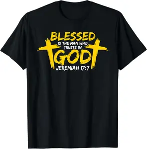 [100% Cotton]   Blessed Is The Man Who Trusts In God - Christian Faith T-Shirt Golf Gift T-Shirt For Men And Women