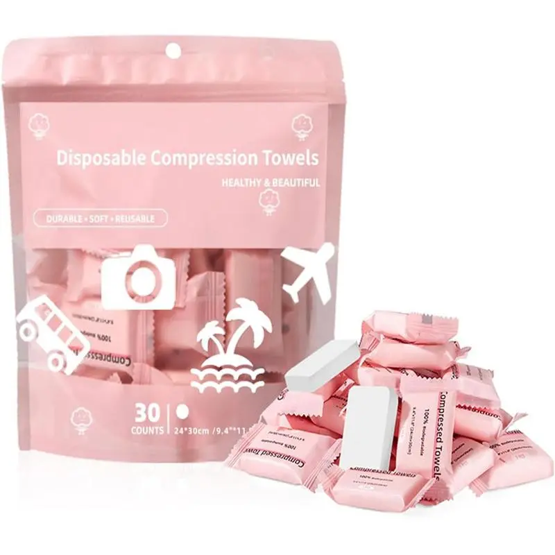 30pcs/set Portable Lightweight Disposable Compressed Towel, Absorbent Breathable Towel, Facial Cleansing Towelettes, Disposable Face Towel for Travel, Camping, Hiking, Sport, Beauty Salon, Home, Single Use Towelette, Travel Towels