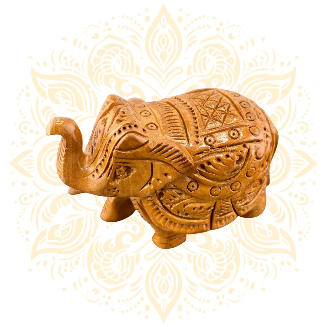 Hand-Carved Wooden Elephant Figurine 2"