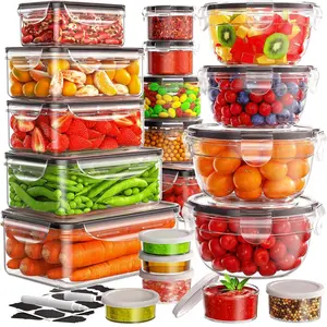[ON SALE] 40 PCS Food Storage Containers with Lids Airtight (20 Lids &20 Containers) - Leakproof Meal-Prep Containers for Kitchen Storage Reusable Plastic Microwave/Dishwasher Safe with Labels & Pen Plastic With Lid Adjustable Utensils