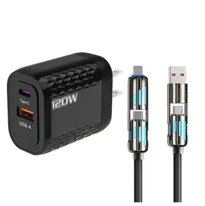 USB C charger block, USB-C wall charger, Type C multi port power super fast charging block adapter and 3.2-foot 4-in1 cable suitable White Cellphone Smartphone Electronic