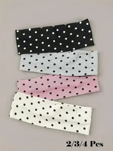 2/3/4pcs Women's Polka Dot & Solid Color Wide Stretch Headband Head Wrap, Elastic Hair Band For Spa, Makeup, Sports, Beach, Holiday, Elastic Headbands
