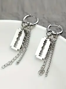 Retro Golden Blade Set, 2-Piece Design for Men & Women, Punk & Hip-Hop Styles, Stylish Accessory for Daily Wear, Punk Style Earrings