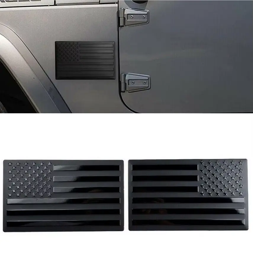 1-Pair Matte Black Embossed 3D Metal American Flag Emblem Decal Stickers, Car Bumper Exterior Accessories for US Pride & Nation Pride