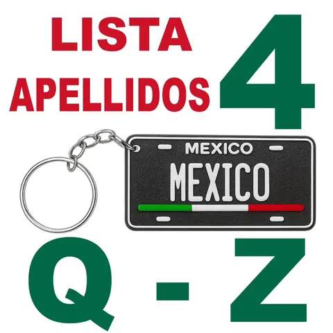 APELLIDOS Q-Z Llavero de Plastico de Mexico Personalizado Estilo Mini Placa o Matricula en 3D | Custom Last Names Keychain Mexican Mini License Plate Design | Llaveros Personalizados de Plastico PLA Plastic Keychains