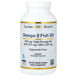 California Gold Nutrition Norwegian Omega-3 Fish Oil with EPA/DHA, Natural Lemon, 180 Softgels