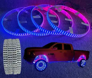 For Cars Trucks 15.5" 5-Row LED Wheel Ring Lights, Dream Color Chasing RGB Tire Lighting Kit with Turn Signal & Brake Function (4PCS/Set)