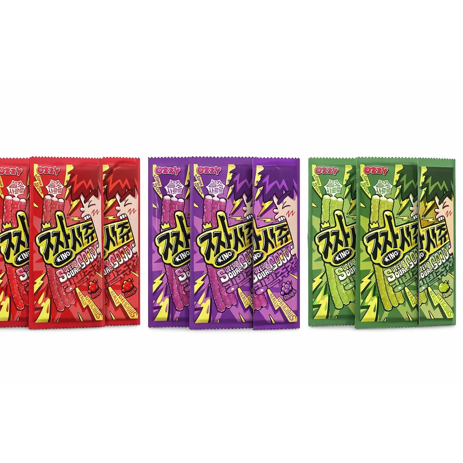 Korean Sour Chewy Candy Sticks Variety Pack (9 Pack) – Strawberry, Grape & Green Apple Flavors, Soft Sour Candy Snack, Product of Korea