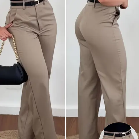 Women's Elegant Solid Color Straight Leg Basic Long Pants, High Waisted Straight, Zipper Design, Loose Fit, High Waist, All Seasons